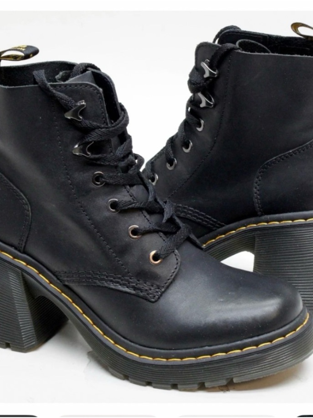 Dr. Martens Black Lace-Up Platform Block Heel Boots